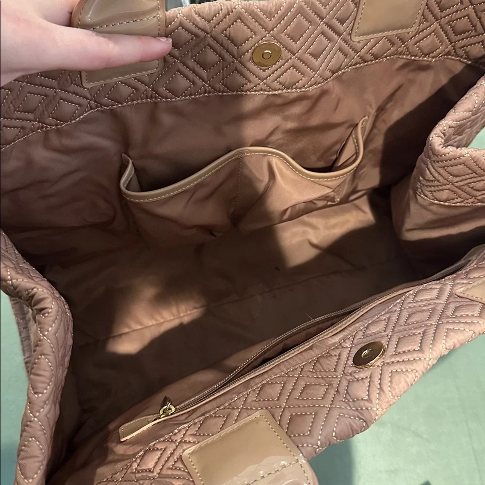 Tory Burch Tan Quilted Diamond-Pattern Tote
